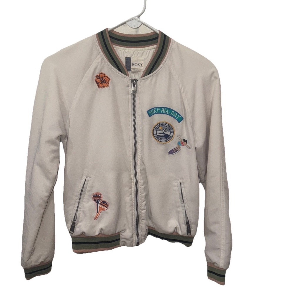 Roxy Bomber Jacket Women Sz.S White Colorful Multicolor Summer Surf Miami Havana